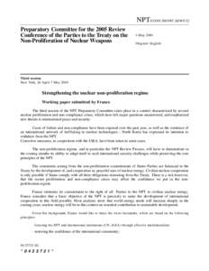 Preparatory Committee for the 2004 Review Conference of the Parties to the Treaty on the Non-Proliferatin of Nuclear Weapons - Working Paper by France