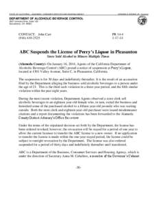 STATE OF CALIFORNIA — BUSINESS, CONSUMER SERVICES AND HOUSING AGENCY  EDMUND G. BROWN, JR., Governor DEPARTMENT OF ALCOHOLIC BEVERAGE CONTROL 3927 Lennane Drive, Suite 100