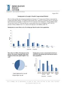 August[removed]Immigrants in Georgia’s Fourth Congressional District This fact sheet profiles the immigrant population in Georgia’s 4th Congressional District, represented by Congressman Hank Johnson. According to data