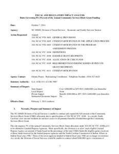 FISCAL AND REGULATORY IMPACT ANALYSIS Rules Governing Five Percent of the Annual Community Services Block Grant Funding Date:  October 7, 2014