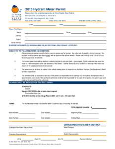 2015 Hydrant Meter Permit Please return this completed application to Citrus Heights Water District 6230 Sylvan Rd, Citrus Heights CA[removed]PO Box 286, Citrus Heights CA[removed]Fax[removed]