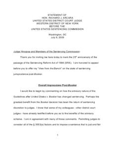 STATEMENT OF HON. RICHARD J. ARCARA UNITED STATES DISTRICT COURT JUDGE W ESTERN DISTRICT OF NEW YORK BEFORE THE UNITED STATES SENTENCING COMMISSION