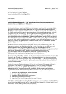 Gemeinsame Stellungnahme  Berlin, den 7. August 2014 Deutsche Diabetes Gesellschaft (DDG) Deutsche Gesellschaft für Kardiologie (DGK)