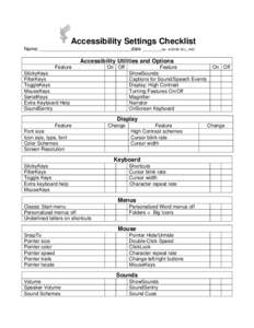 Accessibility Settings Checklist Name: _________________________________date _______rev[removed]ACL_ASC Accessibility Utilities and Options Feature