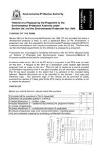 Environmental Protection Authority GOVERNMENT OF WESTERN AUSTRALIA Referral of a Proposal by the Proponent to the Environmental Protection Authority under