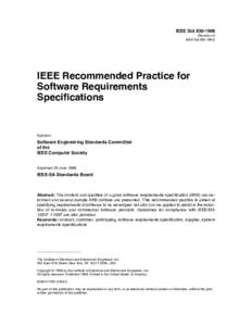 IEEE Std[removed]Revision of IEEE Std[removed]IEEE Recommended Practice for Software Requirements