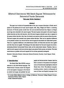 Journal of Library and Information Studies 12:1 (June 2014)　　p.1-19 doi: [removed]jlis[removed]Effects of Diacritics on Web Search Engines’ Performance for Retrieval of Yoruba Documents Toluwase Victor Asubia