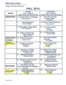 Diablo Valley College 321 Golf Club Road, Pleasant Hill, CA[removed]College Success Workshops  FALL 2014