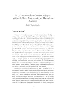 Le rythme dans la traduction biblique : lecture de Henri Meschonnic par Haroldo de Campos Rafael Costa Mendes  Introduction
