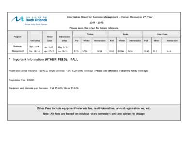 Information Sheet for Textile Studies(2nd  Year) - Please keep this sheet for future reference