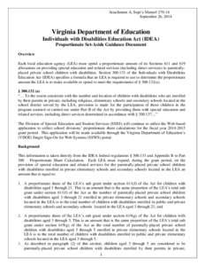 Attachment A, Supt’s Memo# [removed]September 26, 2014 Virginia Department of Education Individuals with Disabilities Education Act (IDEA) Proportionate Set-Aside Guidance Document