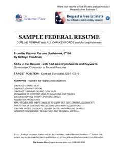 Kathryn Troutman / United States administrative law / Federal Resume / Government procurement in the United States / Contract / Leasing / Résumé / Contract law / Law / Business