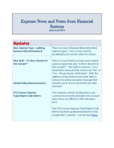 Expense News and Notes from Financial Systems Issue 3: July 2014 Updates New Expense Type – splitting