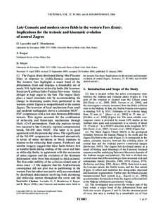 TECTONICS, VOL. 25, TC1003, doi:[removed]2005TC001831, 2006  Late Cenozoic and modern stress fields in the western Fars (Iran): Implications for the tectonic and kinematic evolution of central Zagros O. Lacombe and F. Mou