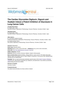 Article ID: WMC004323  ISSN[removed]The Cardiac Glycosides Digitoxin, Digoxin and Ouabain Induce a Potent Inhibition of Glycolysis in