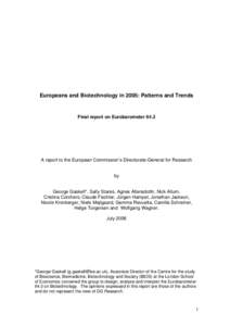 Europeans and Biotechnology in 2005: Patterns and Trends - Final report on Eurobarometer 64.3