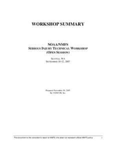 Workshop Summary - Serious Injury Technical Workshop