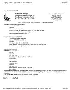 Page 1 of 1  Campaign Finance Appointment of Treasurer Report Print this form or Go Back