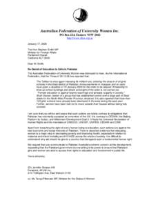 Australian Federation of University Women Inc. PO Box 224, Enmore NSW 2042 http://www.afuw.org.au January 17, 2009 The Hon Stephen Smith MP