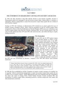 FACT SHEET THE CONFERENCE ON DISARMAMENT AND NEGATIVE SECURITY ASSURANCES In 1978, the final document of the First Special Session of the General Assembly devoted to Disarmament asked in its paragraph 59 that the nuclear