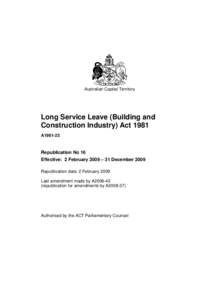 Australian Capital Territory  Long Service Leave (Building and Construction Industry) Act 1981 A1981-23