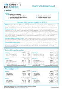 Quarterly Statistical Report 16 March 2012 Contents This page Summary of key statistics A
