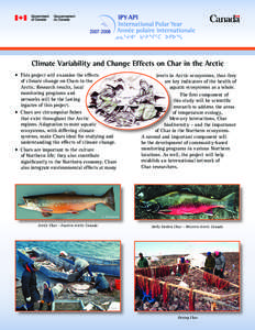 Climate Variability and Change Effects on Char in the Arctic •	 This project will examine the effects of climate change on Chars in the Arctic. Research results, local monitoring programs and networks will be the lasti