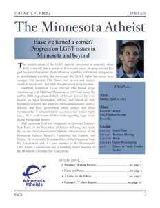 VOLUME 23, NUMBER 4!  APRIL 2013 The Minnesota Atheist Have we turned a corner?