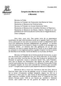 16 octobre[removed]Congrès des Maires de l’Isère à Morestel.  Monsieur le Préfet,