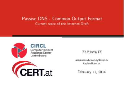 Passive DNS - Common Output Format Current state of the Internet-Draft TLP:WHITE  