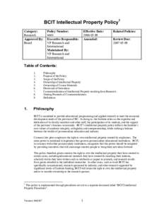 BCIT Intellectual Property Policy1 Category: Research Approved By: Board