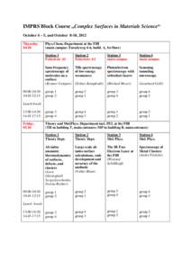 IMPRS Block Course „Complex Surfaces in Materials Science“ October 4 – 5, and October 8-10, 2012 ThursdayPhys.Chem.-Department at the FHI