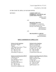 Court of Appeal File No.:27-12-CA Court File No.: N/C[removed]IN THE COURT OF APPEAL OF NEW BRUNSWICK BETWEEN:  ALBERT JOHN GAY,