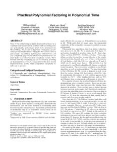 Practical Polynomial Factoring in Polynomial Time ∗ William Hart  University of Warwick