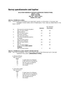 Survey questionnaire and topline 2016 PEW RESEARCH CENTER’S AMERICAN TRENDS PANEL WAVE 17 May FINAL TOPLINE May 10 – June 6, 2016 FORM 3 N=1,534