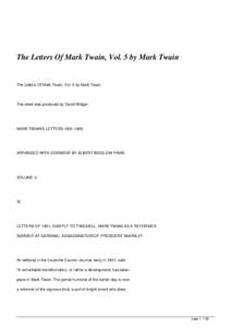 The Letters Of Mark Twain, Vol. 5 by Mark Twain  The Letters Of Mark Twain, Vol. 5 by Mark Twain This etext was produced by David Widger