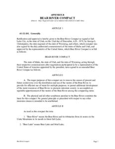 APPENDIX B  BEAR RIVER COMPACT (Source: http://legisweb.state.wy.us/statutes/titles/title41/c12a01.htm)  ARTICLE 1