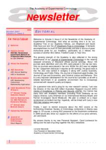 The Academy of Experimental Criminology  Newsletter October 2007 Volume 3, Issue 2