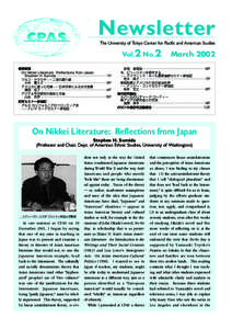 Newsletter The University of Tokyo Center for Pacific and American Studies Vol.2 No.2 巻頭寄稿 On Nikkei Literature: Reflections from Japan