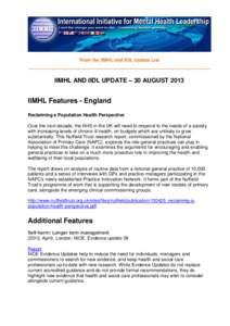 From the IIMHL and IIDL Update List  _____________________________________________________ IIMHL AND IIDL UPDATE – 30 AUGUST[removed]IIMHL Features - England