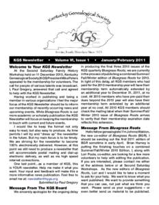 KGS Newsletter  • Volume VI, Issue 1