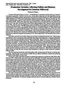 Reprinted from: Issues in new crops and new uses[removed]J. Janick and A. Whipkey (eds.). ASHS Press, Alexandria, VA. Production Variables Affecting Follicle and Biomass Development in Common Milkweed Winthrop B. Phippen