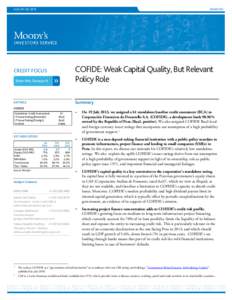 AUGUST 28, 2013  BANKING COFIDE: Weak Capital Quality, But Relevant Policy Role