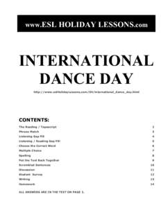 www.ESL HOLIDAY LESSONS.com  INTERNATIONAL DANCE DAY http://www.eslHolidayLessons.com/04/international_dance_day.html