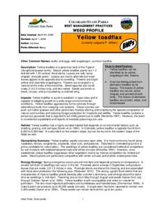 COLORADO STATE PARKS  BEST MANAGEMENT PRACTICES WEED PROFILE Date Created: April 25, 2003