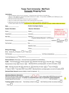 UPS Domestic On-Line Shipping Form