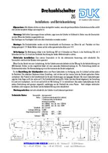 Drehzahlschalter ZG Installations- und Betriebsanleitung Allgemeines: Alle Arbeiten dürfen erst dann durchgeführt werden, wenn die gerätespezifischen Sicherheitsvorschriften erfüllt sind und die komplette Anlage span