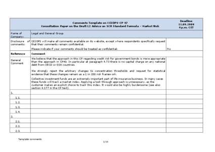 Deadline[removed]p.m. CET Comments Template on CEIOPS-CP 47 Consultation Paper on the Draft L2 Advice on SCR Standard Formula – Market Risk