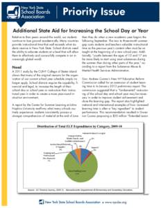 Priority Issue Additional State Aid for Increasing the School Day or Year Relative to their peers around the world, our students continue to lose ground academically. Many countries provide instructional time that well e