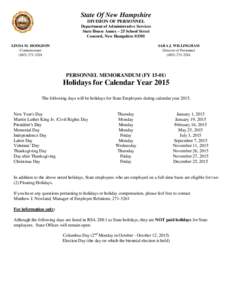 State Of New Hampshire DIVISION OF PERSONNEL Department of Administrative Services State House Annex – 25 School Street Concord, New Hampshire[removed]LINDA M. HODGDON